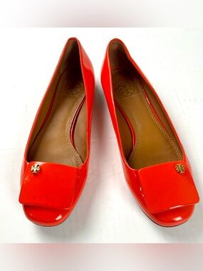 Tory Burch Women’s Red Patent Peep-Toe Flats